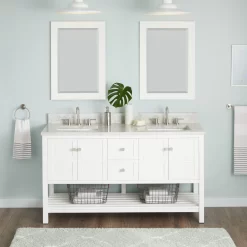 60" Olsen Double Console Vanity - Soft White - Rectangular Undermount