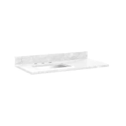 43" X 22" 3cm Marble Vanity Top For Left Offset Rectangular Undermount Sink-White-Carrara - 8"