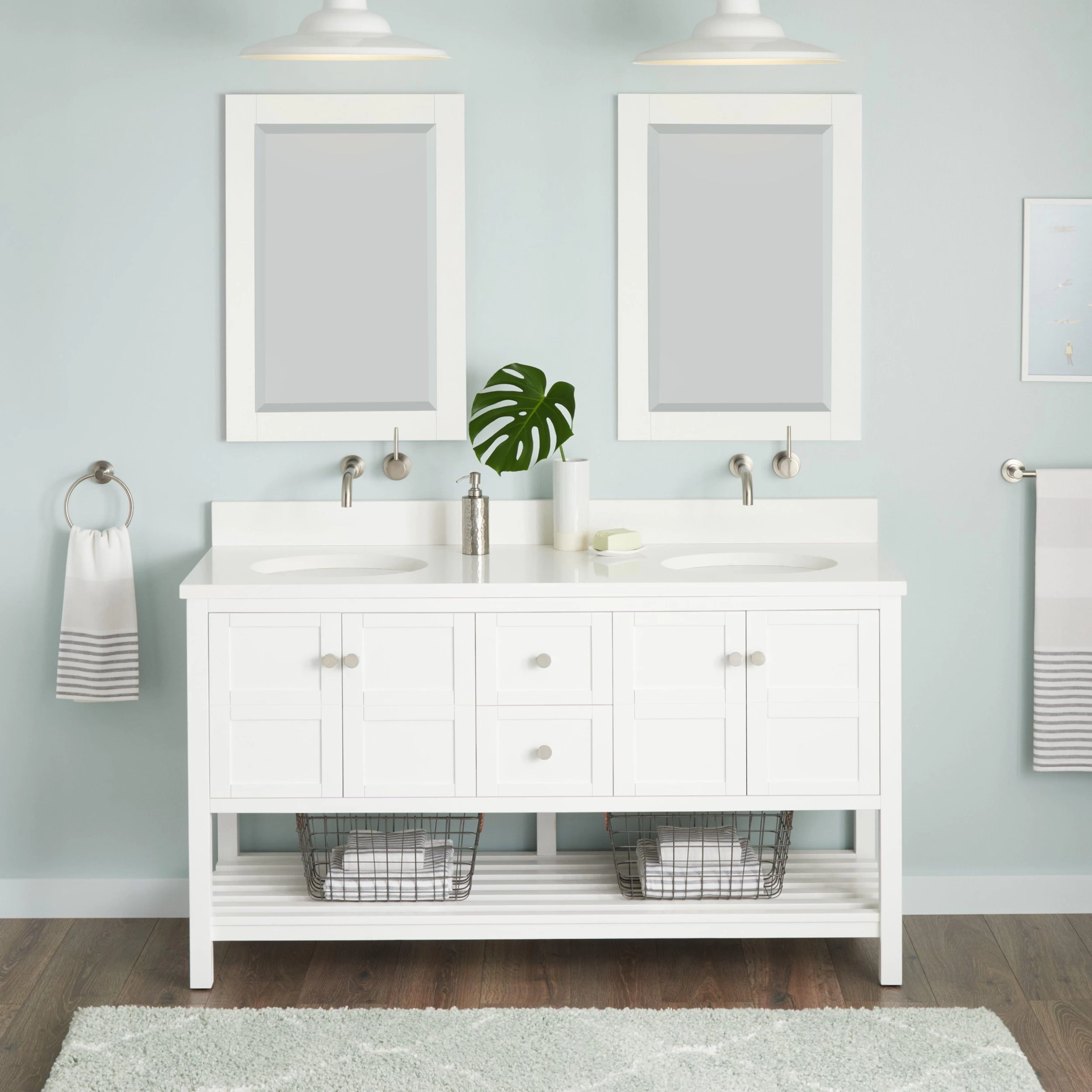 60" Olsen Double Console Vanity Undermount Sinks - Soft White 2 60" Olsen Double Console Vanity Undermount Sinks - Soft White - Image 2