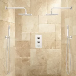 Ryle Dual Wall-Mount Rainfall Shower System With Hand Shower -Home-Bathroom 469671 dual wall mount shower system chrome