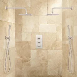 Ryle Dual Wall-Mount Rainfall Shower System With Hand Shower -Home-Bathroom 469672 dual wall mount shower system brushed nickel
