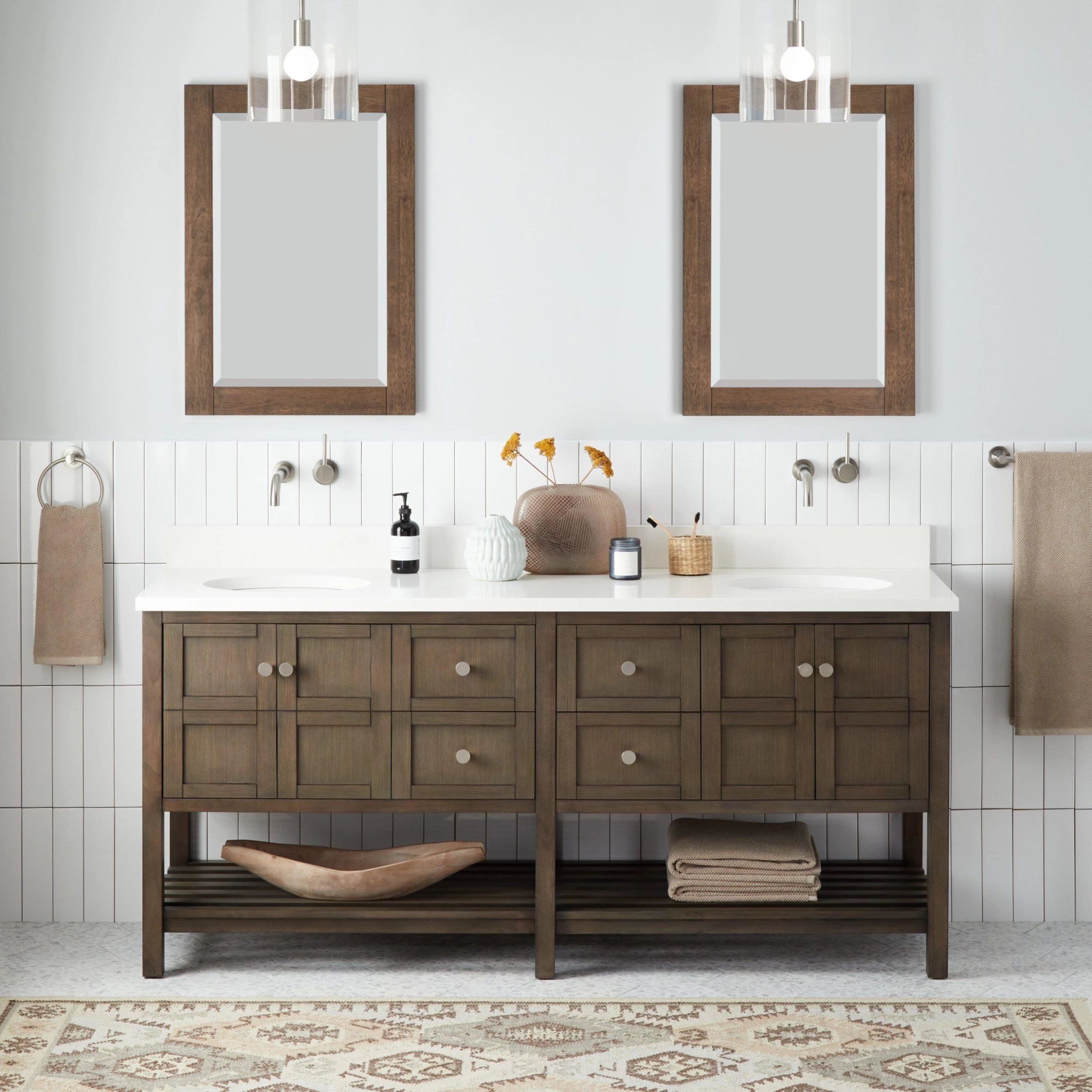 72" Olsen Double Console Vanity Undermount Sinks - Ash Brown 2 72" Olsen Double Console Vanity Undermount Sinks - Ash Brown - Image 2