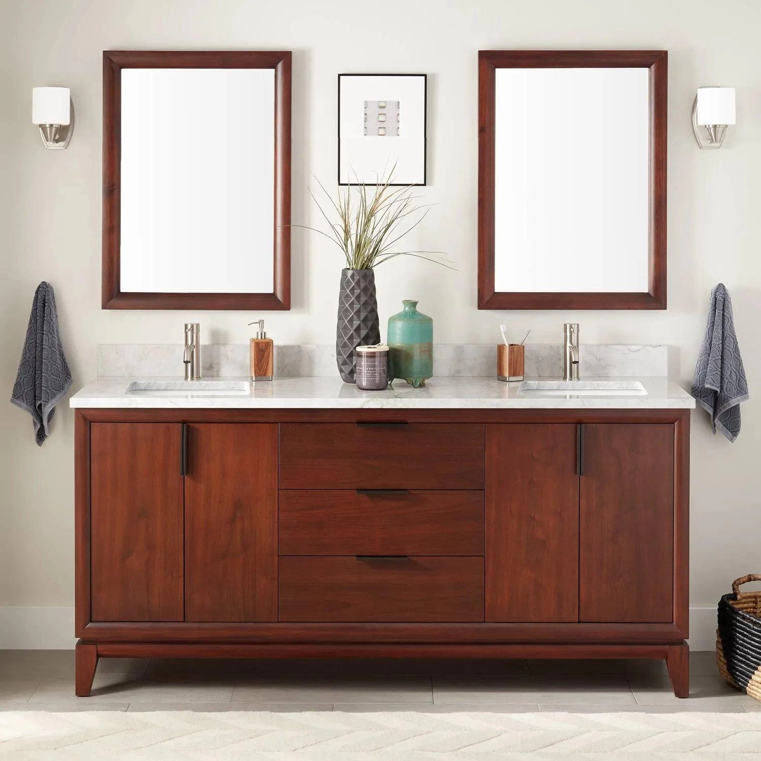 72" Talyn Mahogany Double Vanity For Rectangular Undermount Sinks - Light Walnut 1 72" Talyn Mahogany Double Vanity For Rectangular Undermount Sinks - Light Walnut