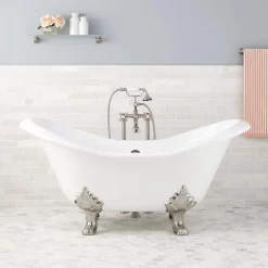 61" Bellbrook Cast Iron Clawfoot Slipper Tub - Tap Deck No Holes - Lion Paw Feet