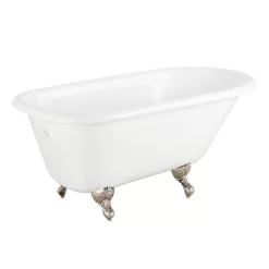 61" Miya Cast Iron Roll-Top Clawfoot Tub - 3-3/8" Wall Holes - Ball & Claw -Home-Bathroom 475741 Miya tub WH ball claw feet BN RR 61 angle MV60 scaled