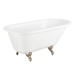 66" Miya Cast Iron Roll-Top Clawfoot Tub - 3-3/8" Wall Holes - Ball & Claw -Home-Bathroom 475751 Miya tub WH ball claw feet BN RR 66 angle MV60 scaled