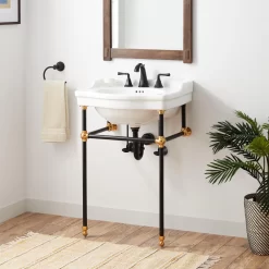 24" Cierra Console Sink With Two Tone Brass Stand - Black & Gold