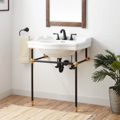 30" Cierra Console Sink With Two Tone Brass Stand - Black & Gold
