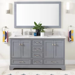 60" Quen Double Vanity With Rectangular Undermount Sinks - Gray