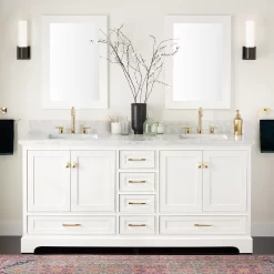 72" Quen Double Vanity With Rectangular Undermount Sinks - Soft White