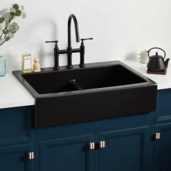 34" Galion Double-Bowl Fireclay Retrofit Farmhouse Sink - Matte Black