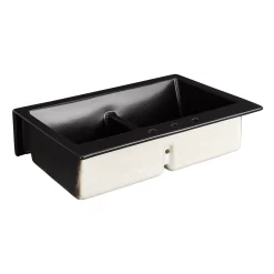 34" Galion Double-Bowl Fireclay Retrofit Farmhouse Sink - Matte Black -Home-Bathroom 481915 galion farmhouse sink MB 33 back MV70 scaled