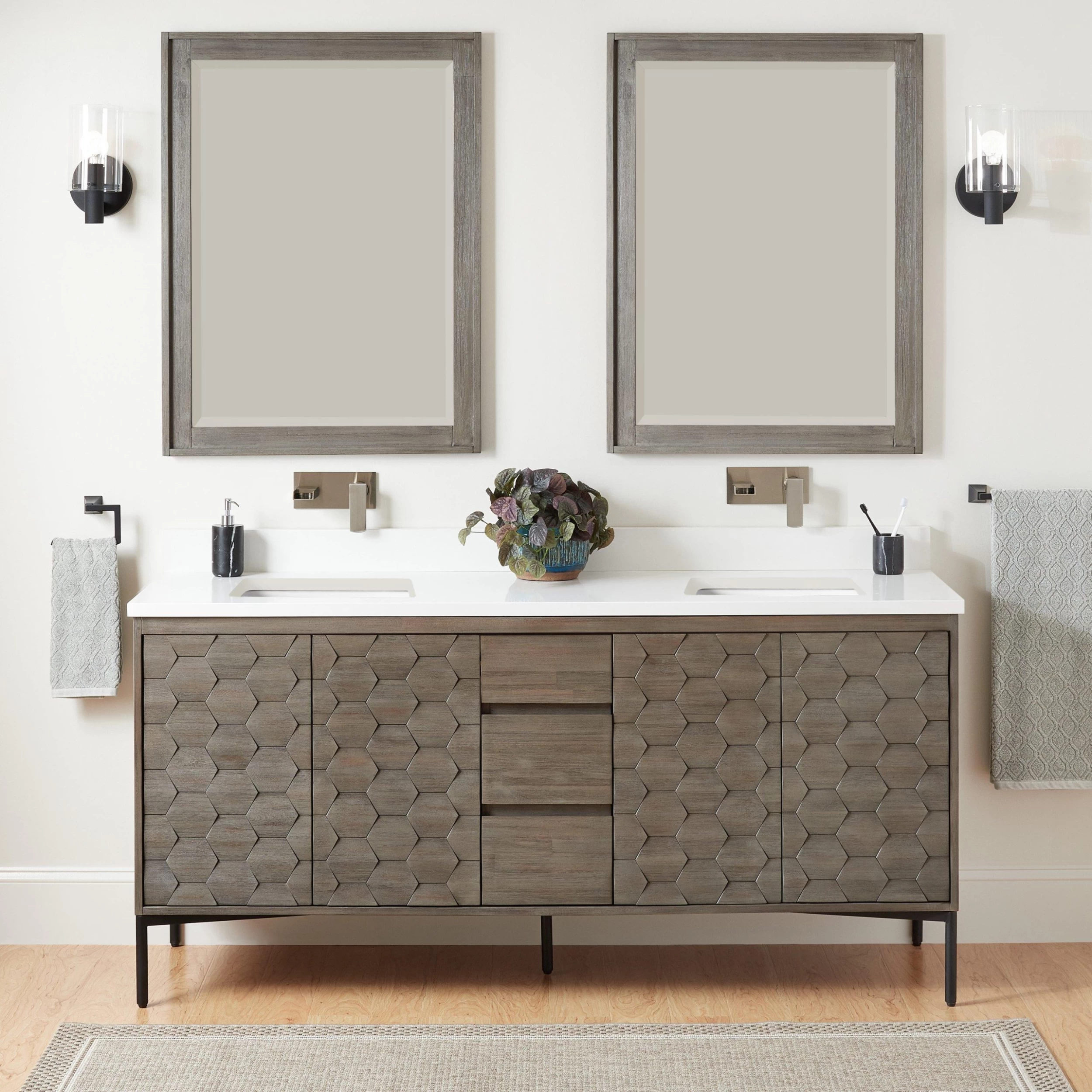 72" Devora Double Console Vanity With Rectangular Undermount Sinks - Port Gray 2 72" Devora Double Console Vanity With Rectangular Undermount Sinks - Port Gray - Image 2