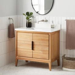 36" Aliso Teak Vanity With Rectangular Undermount Sink - Natural Teak -Home-Bathroom 482558 aliso vanity natural teak 36 AW RUMB nohole Beauty10 scaled
