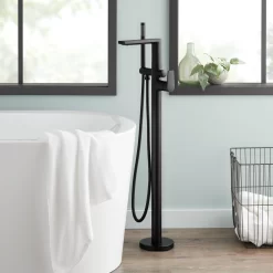 Berwyn Freestanding Tub Faucet With Hand Shower And Rough-In Valve With Stops - Matte Black