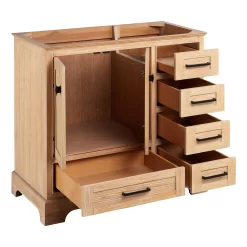 36" Quen Vanity With Left Offset Rectangular Undermount Sink - Driftwood Brown -Home-Bathroom 482895 quen vanity driftwood brown 36 open MV70 1 scaled