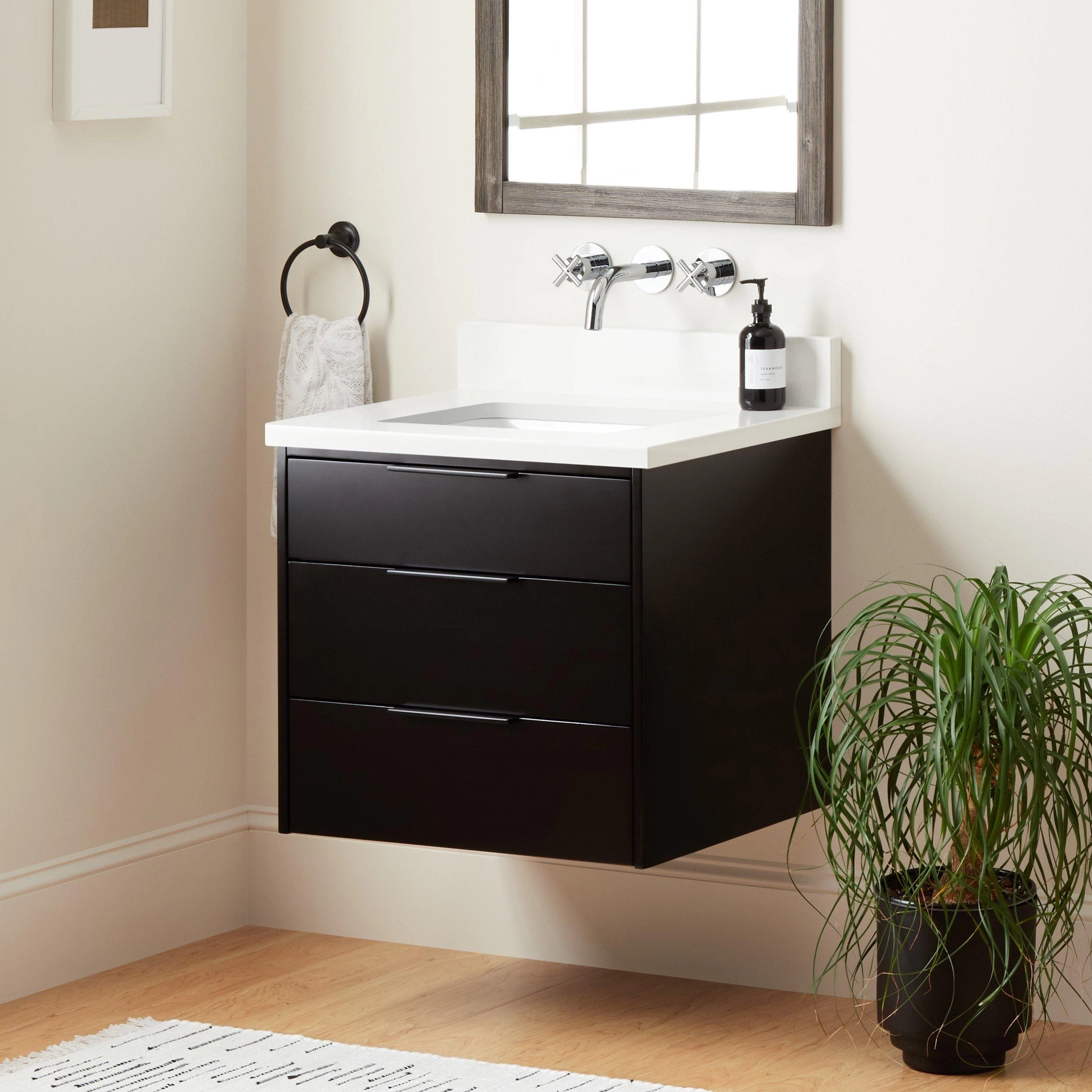 24" Dita Wall-Mount Vanity With Rectangular Undermount Sink - Black 2 24" Dita Wall-Mount Vanity With Rectangular Undermount Sink - Black - Image 2