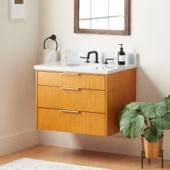 30" Dita Wall-Mount Vanity With Undermount Sink - Honey Oak