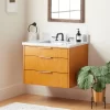 30" Dita Wall-Mount Vanity With Rectangular Undermount Sink - Honey Oak