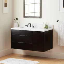 42" Dita Wall-Mount Vanity With Left Offset Rectangular Undermount Sink - Black