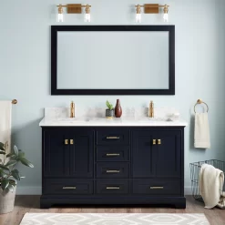 60" Quen Double Vanity With Rectangular Undermount Sinks - Midnight Navy Blue -Home-Bathroom 483473 quen vanity midnight navy blue 60 CM RUMB single Beauty10 scaled