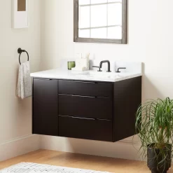 36" Dita Wall-Mount Vanity With Right Offset Rectangular Undermount Sink - Black