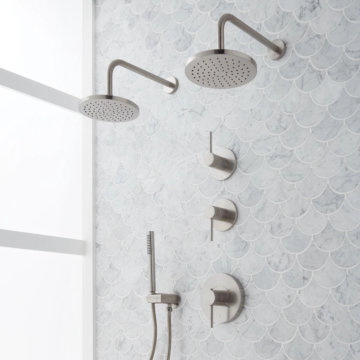 Lexia Thermostatic Shower System With Dual Showerheads And Hand Shower 1 Lexia Thermostatic Shower System With Dual Showerheads And Hand Shower
