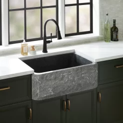 30" Finbrook Chiseled Granite Farmhouse Sink - Blue Gray