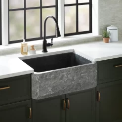 33" Finbrook Chiseled Granite Farmhouse Sink - Blue Gray