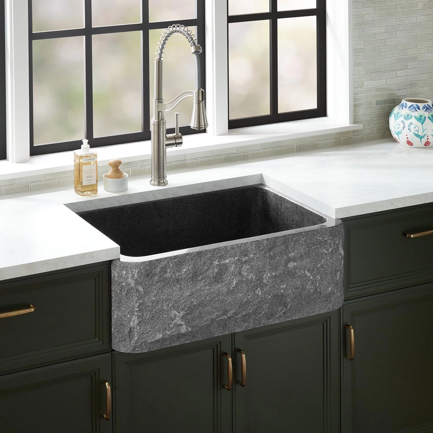 30" Finbrook Chiseled Granite Farmhouse Sink - Black 1 30" Finbrook Chiseled Granite Farmhouse Sink - Black