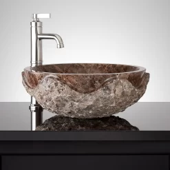 Hull Round Marble Vessel Sink - Dark Emperador