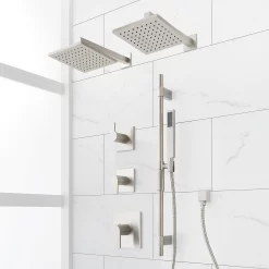 Hibiscus Thermostatic Shower System With Dual Showerheads, Slide Bar And Hand Shower