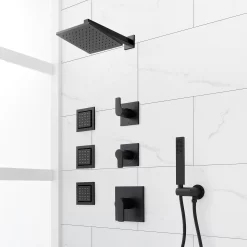 Hibiscus Thermostatic Shower System With 3 Body Sprays And Hand Shower - Matte Black