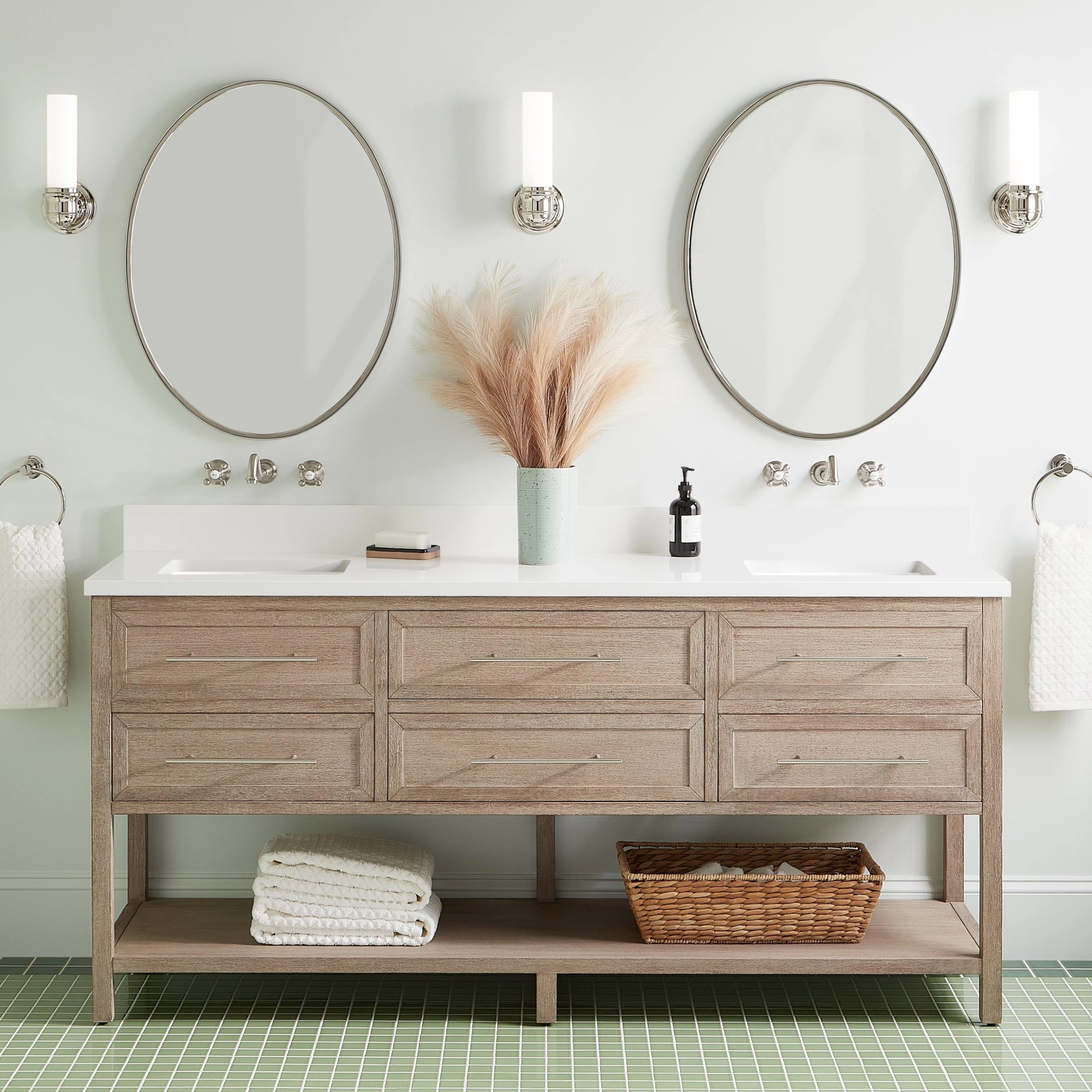 72" Robertson Console Vanity With Rectangular Undermount Sinks - Brushed White 2 72" Robertson Console Vanity With Rectangular Undermount Sinks - Brushed White - Image 2