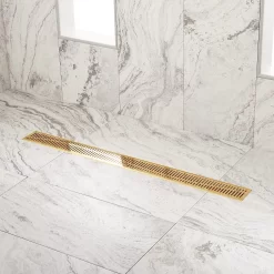 36" Rowland Linear Shower Drain - With Drain Flange - Polished Brass