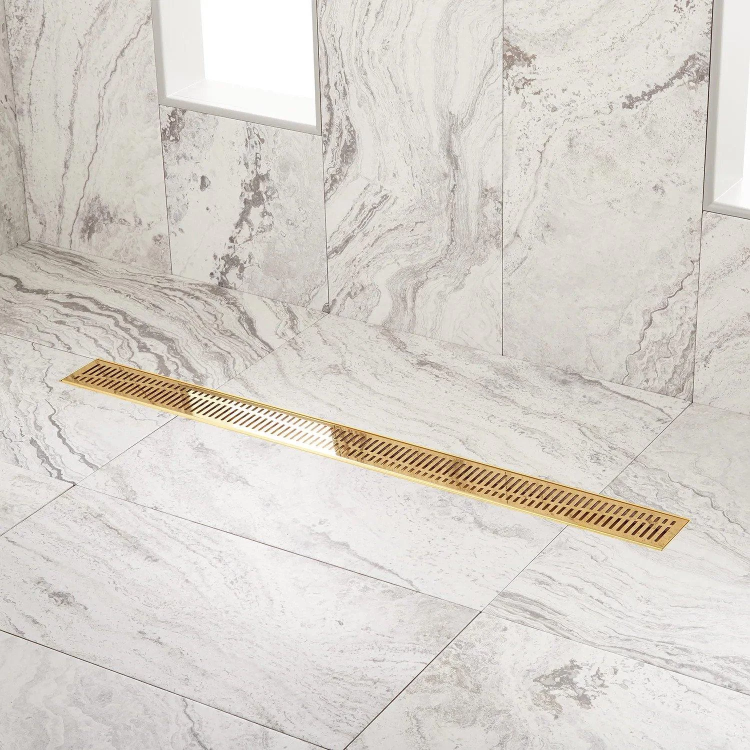 36" Rowland Linear Shower Drain - With Drain Flange - Polished Brass 1 36" Rowland Linear Shower Drain - With Drain Flange - Polished Brass