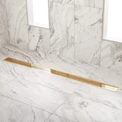 48" Rowland Linear Shower Drain - With Drain Flange - Polished Brass