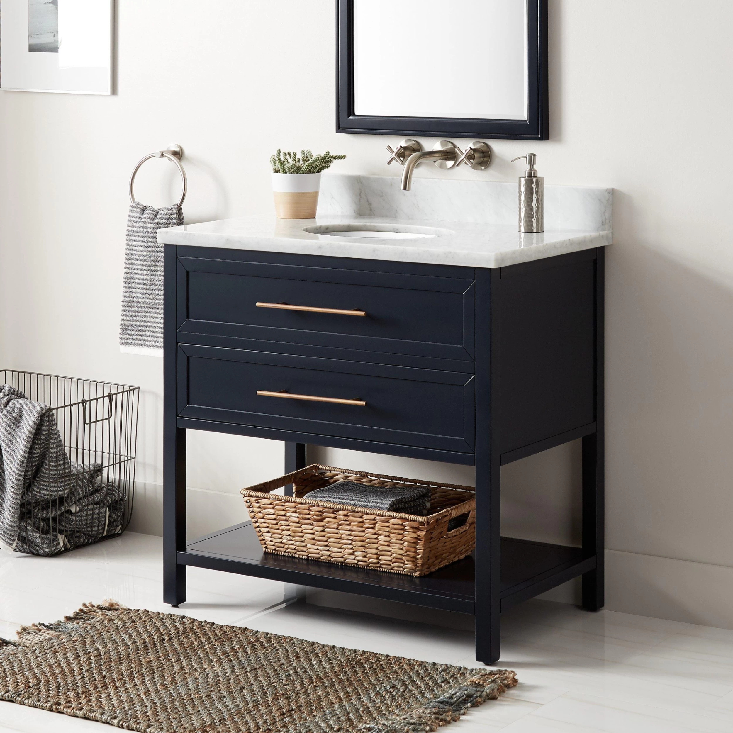 36" Robertson Mahogany Console Vanity For Undermount Sink - Midnight Navy Blue 2 36" Robertson Mahogany Console Vanity For Undermount Sink - Midnight Navy Blue - Image 2