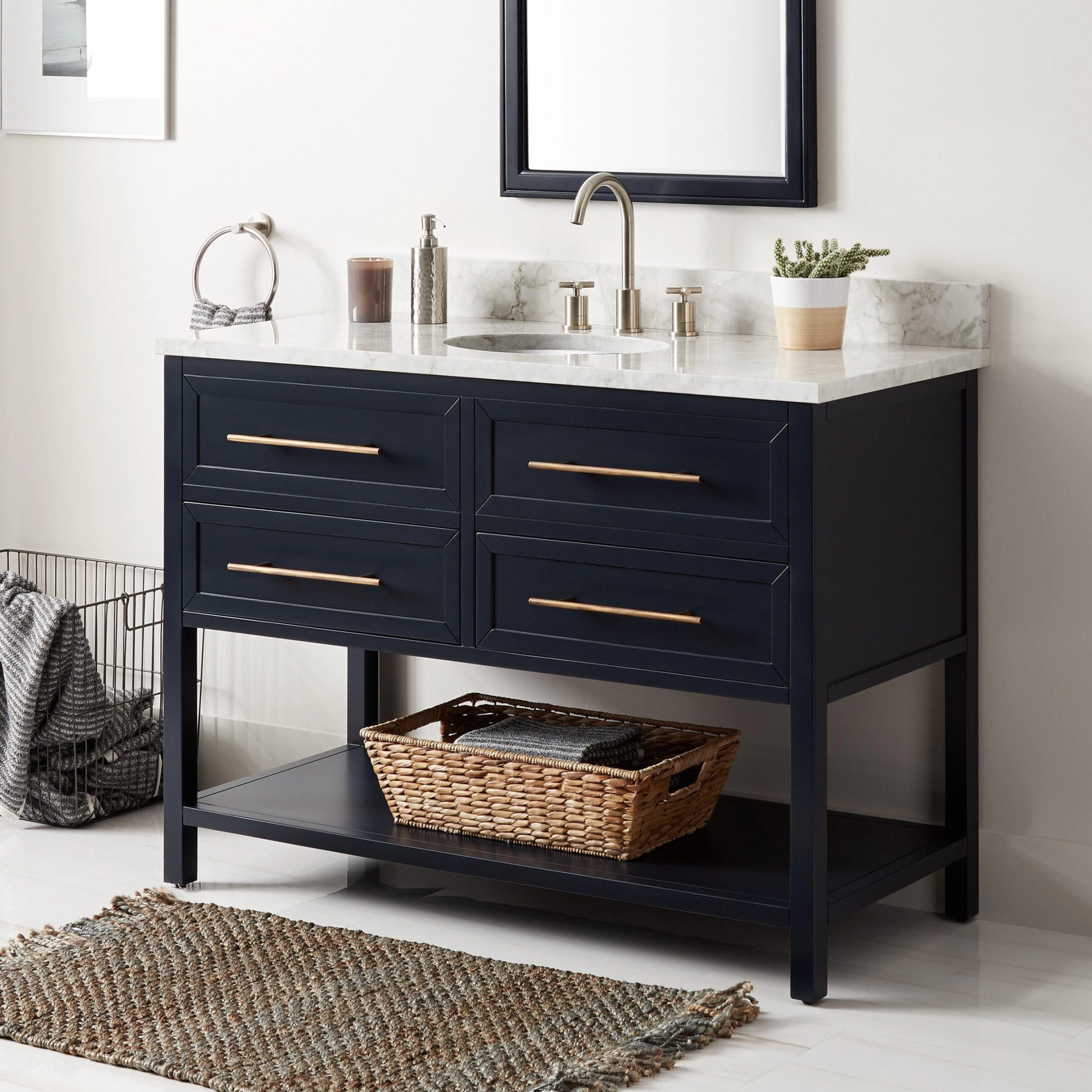 48" Robertson Mahogany Console Vanity For Undermount Sink - Midnight Navy Blue 1 48" Robertson Mahogany Console Vanity For Undermount Sink - Midnight Navy Blue