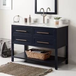 48" Robertson Mahogany Console Vanity For Rectangular Undermount Sink - Midnight Navy Blue -Home-Bathroom 941271 robertson vanity midnight navy blue 48 CM RUMB single Beauty30 scaled