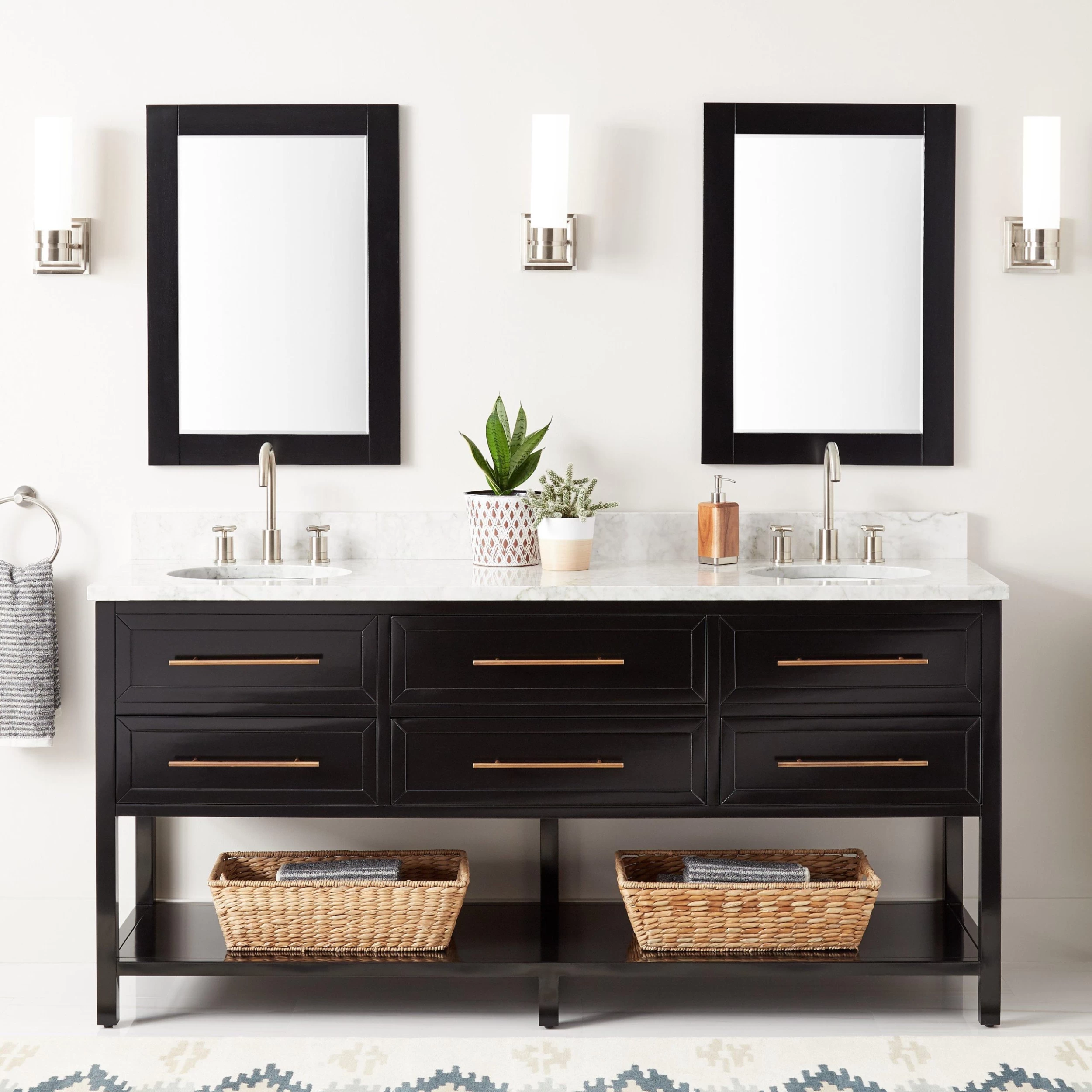 72" Robertson Double Console Vanity For Undermount Sinks - Black