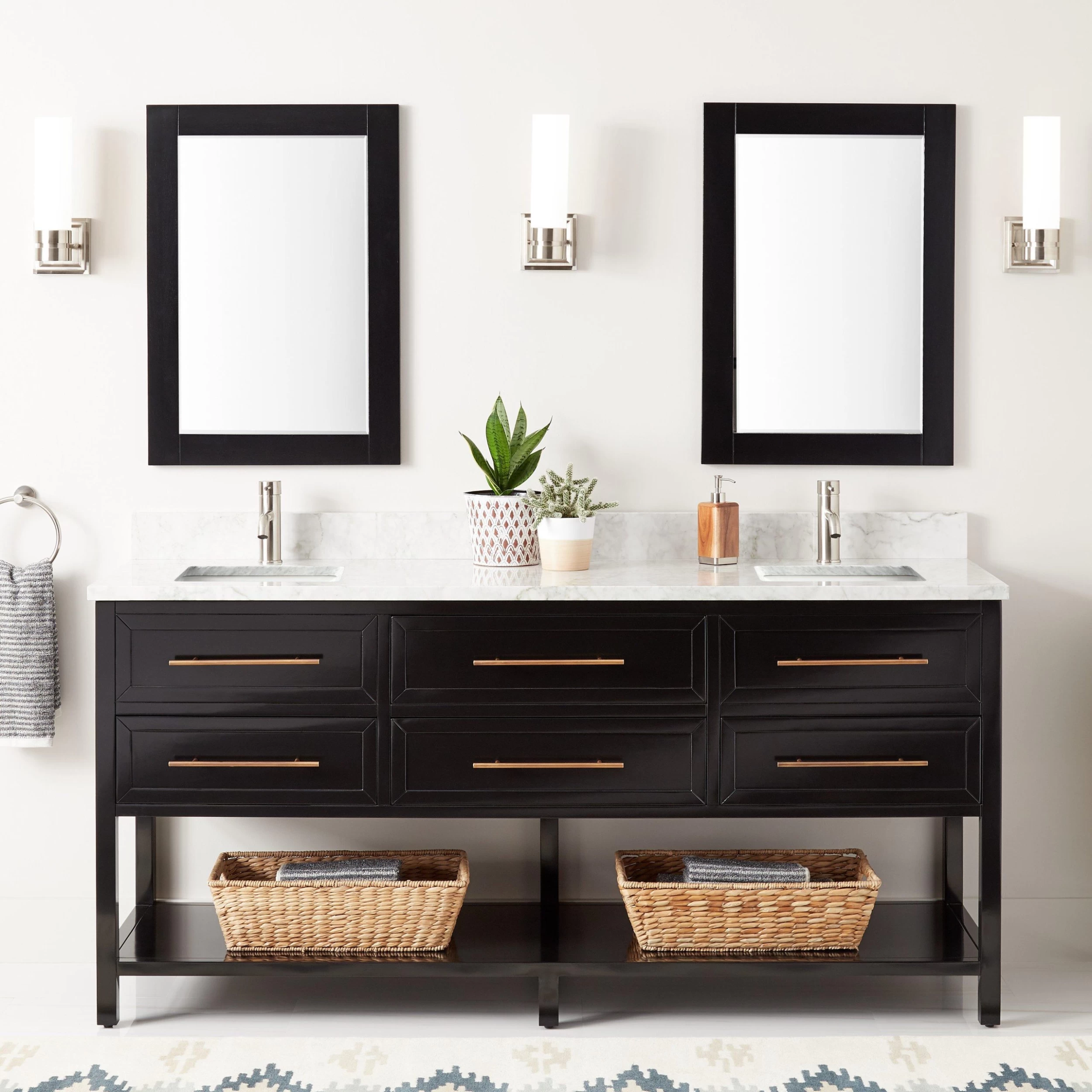 72" Robertson Double Console Vanity For Rectangular Undermount Sinks - Black 3 72" Robertson Double Console Vanity For Rectangular Undermount Sinks - Black - Image 3