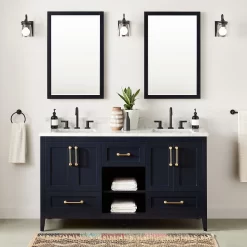 60" Burfield Double Vanity For Rectangular Undermount Sinks - Midnight Navy Blue