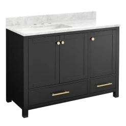 48" Radke Mahogany Vanity For Rect Undmnt Sink- Left Offset - Black - Carrara Marble 8"