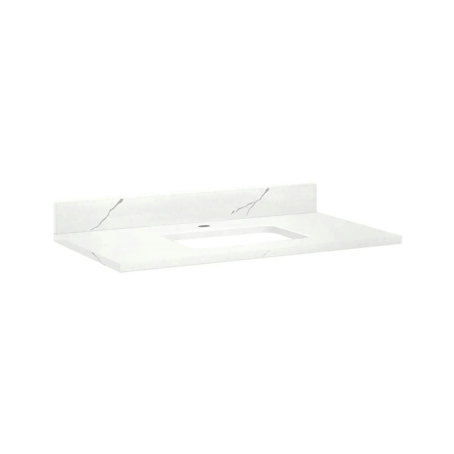 37" X 22" 3cm Quartz Vanity Top For Rectangular Undermount Sink - Hailstone White - White Sink 1 37" X 22" 3cm Quartz Vanity Top For Rectangular Undermount Sink - Hailstone White - White Sink