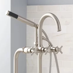 Sebastian Freestanding Tub Faucet And Supplies - Cross Handles -Home-Bathroom sh 286337 freestanding tub faucet brushed nickel detail 1