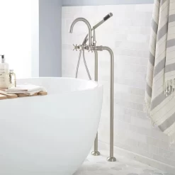 Sebastian Freestanding Tub Faucet And Supplies - Cross Handles -Home-Bathroom sh 286337 freestanding tub faucet brushed nickel 1