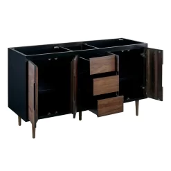 60" Bivins Teak Double Bathroom Vanity For Rectangular Undermount Sinks - Java/Black -Home-Bathroom sh 450192 bivins vanity cabinet black 60 open 7