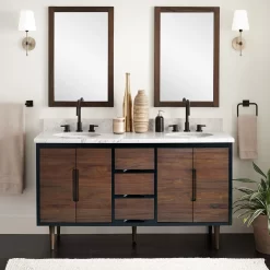 60" Bivins Teak Double Bathroom Vanity For Undermount Sink - Java/Black